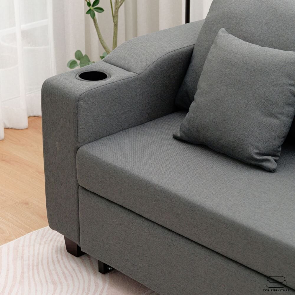 โซฟาเบด CCR FURNITURE รุ่น PHILLY (ฟิลลี่) ขนาด 174 cm. ผ้า สีเทาเข้ม (A1-33) พร้อมที่วางแก้ว